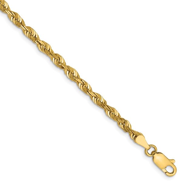 4mm 14k Yellow Gold Diamond Cut Rope Chain Bracelet, 8 Inch