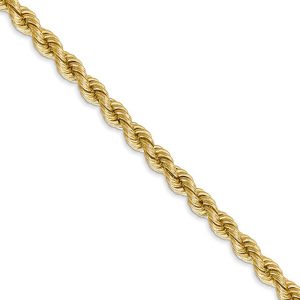 4mm, 14k Yellow Gold, Handmade Solid Rope Chain Necklace, 18 Inch