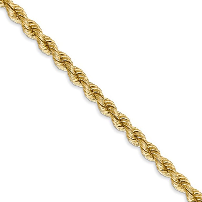 4mm, 14k Yellow Gold, Handmade Solid Rope Chain Necklace, 20 Inch