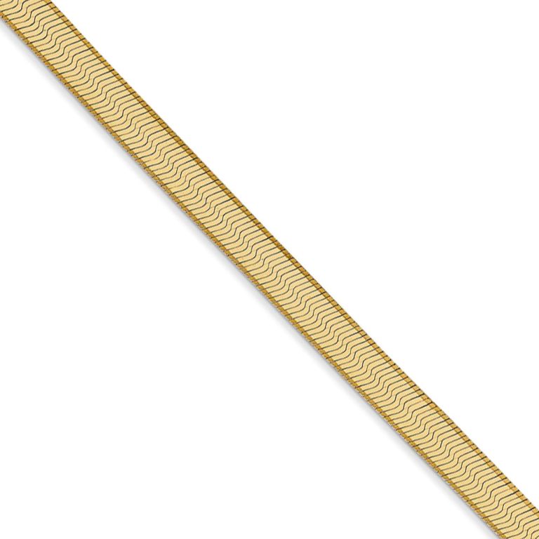 4mm, 14k Yellow Gold, Solid Herringbone Chain Necklace, 16 Inch