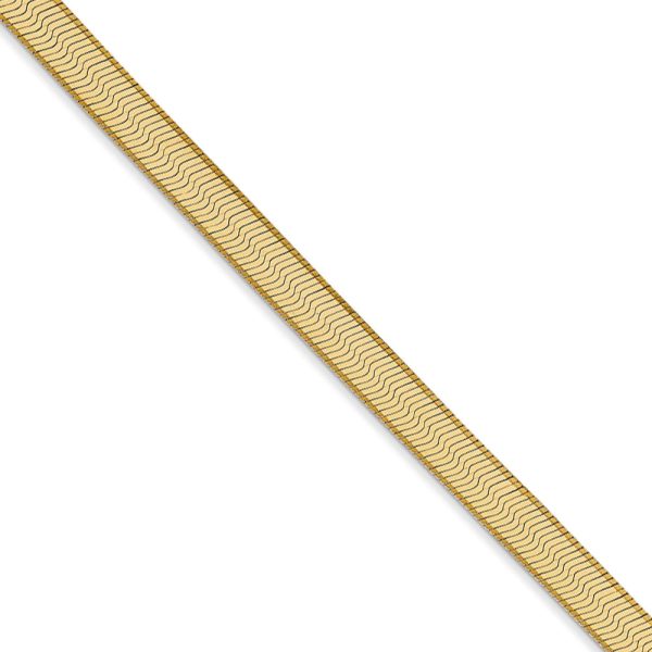 4mm, 14k Yellow Gold, Solid Herringbone Chain Necklace, 18 Inch