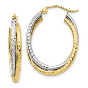 4mm Crossover D/C Double Oval Hoop Earrings in 10k Two Tone Gold, 26mm