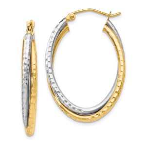 4mm Crossover D/C Double Oval Hoop Earrings in 14k Two Tone Gold, 33mm