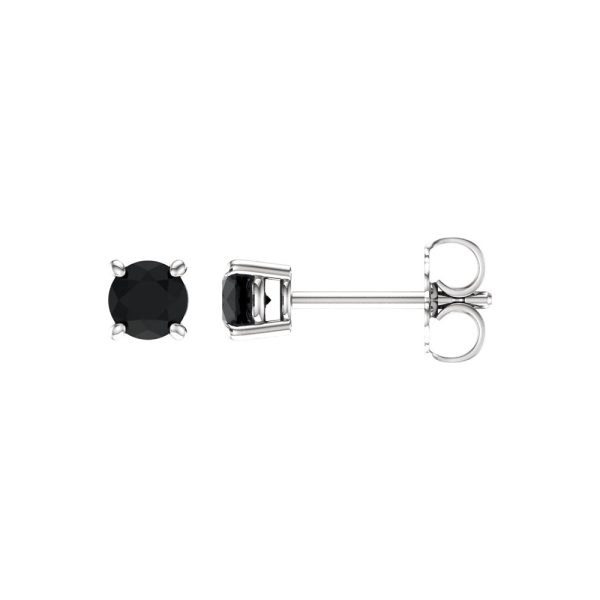 4mm Round Black Onyx Stud Earrings in 14k White Gold