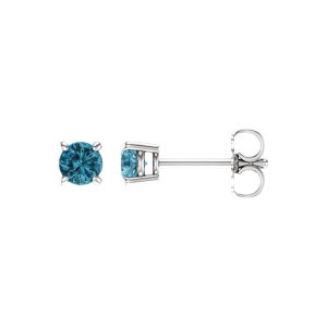 4mm Round Blue Zircon Stud Earrings in 14k White Gold