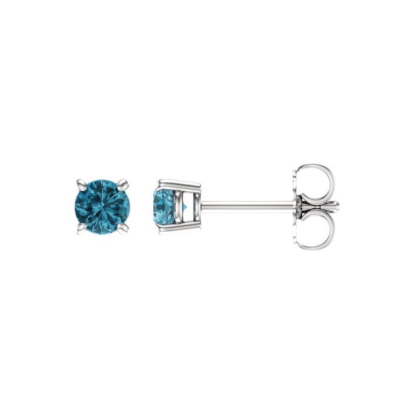 4mm Round Blue Zircon Stud Earrings in 14k White Gold