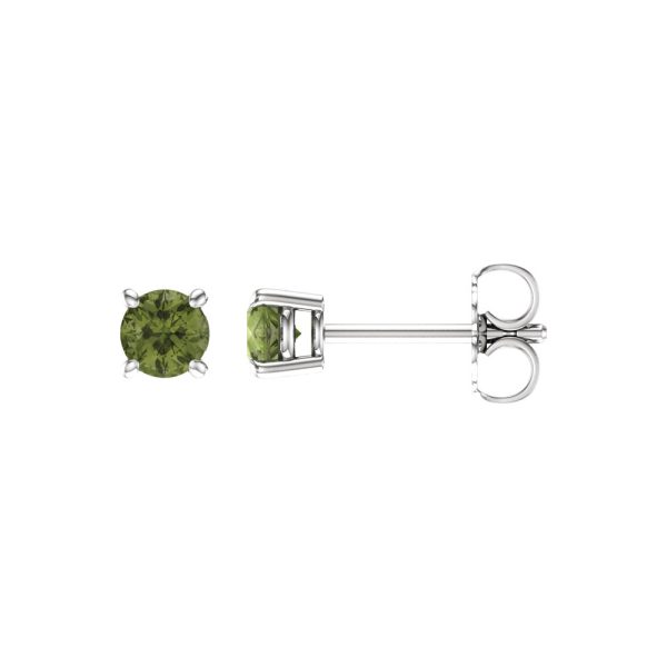 4mm Round Peridot Stud Earrings in 14k White Gold