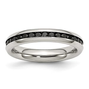 4mm Stainless Steel And Black Cubic Zirconia Stackable Band Size 6