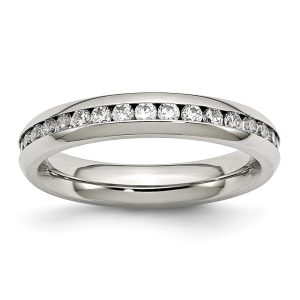 4mm Stainless Steel And Clear Cubic Zirconia Stackable Band Size 6