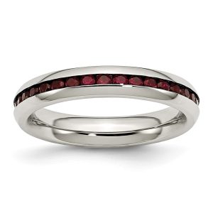 4mm Stainless Steel And Dark Red Cubic Zirconia Stackable Band Size 7