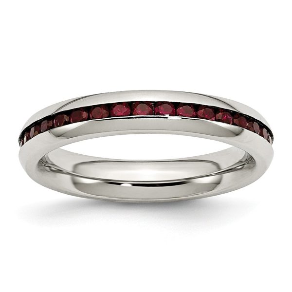 4mm Stainless Steel And Dark Red Cubic Zirconia Stackable Band Size 7