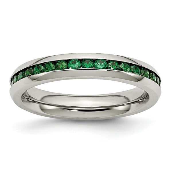 4mm Stainless Steel And Green Cubic Zirconia Stackable Band Size 6