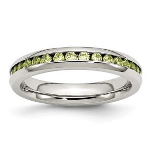 4mm Stainless Steel And Light Green Cubic Zirconia Stackable Band Sz 6