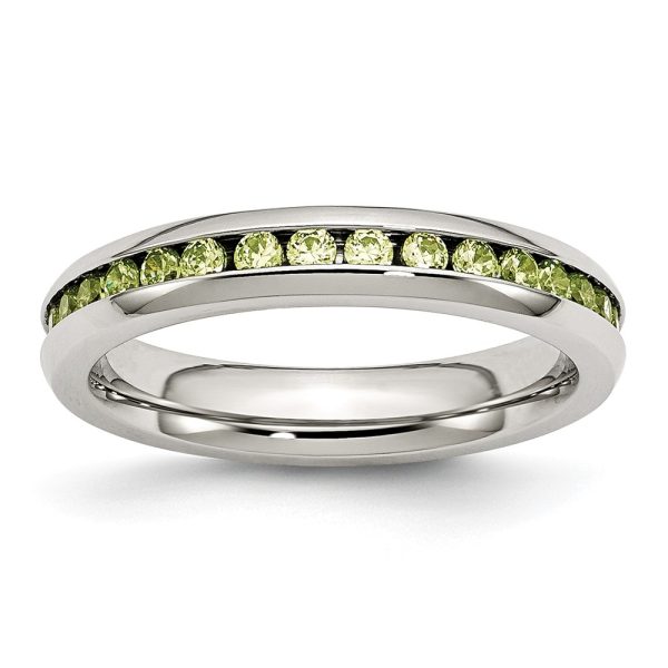 4mm Stainless Steel And Light Green Cubic Zirconia Stackable Band Sz 6