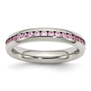 4mm Stainless Steel And Light Pink CZ Stackable Band Size 6