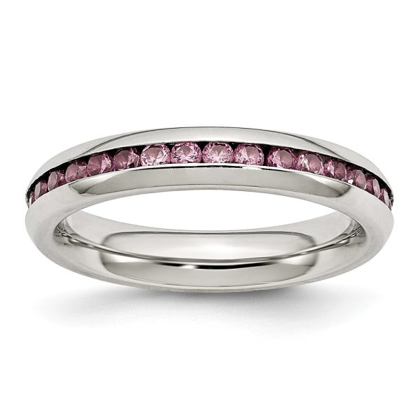 4mm Stainless Steel And Pink Cubic Zirconia Stackable Band Size 6