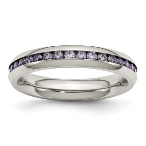 4mm Stainless Steel And Purple Cubic Zirconia Stackable Band Size 6