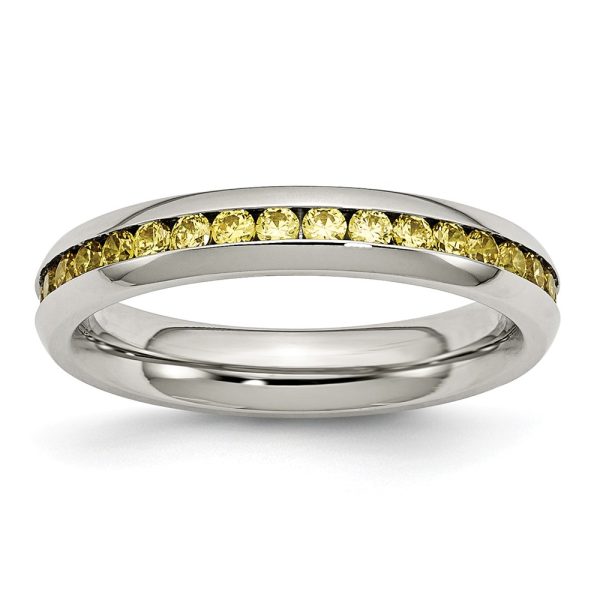 4mm Stainless Steel And Yellow Cubic Zirconia Stackable Band Size 6