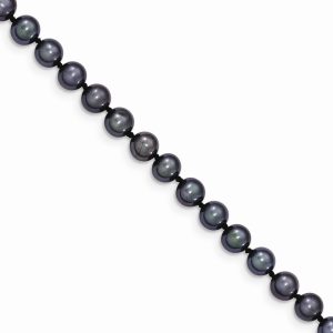 5-6mm, Black FW Cultured Pearl & 14k Yellow Gold Necklace, 24 Inch