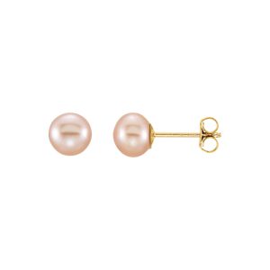 5-6mm Pink Freshwater Cultured Pearl 14k Yellow Gold Stud Earrings