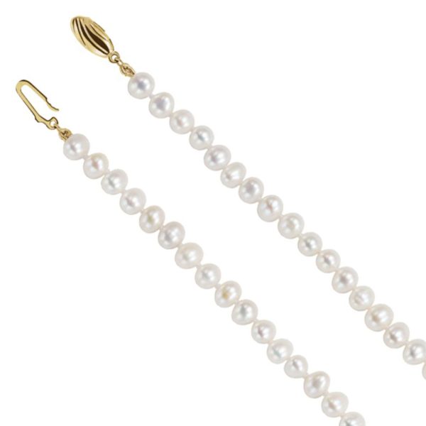 5.0-5.5mm, White FW Cultured Pearl & 14k Yellow Gold Necklace, 16 Inch