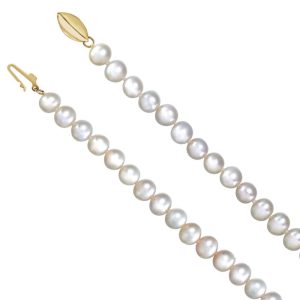 5.0-5.5mm, White FW Cultured Pearl & 14k Yellow Gold Necklace, 18 Inch