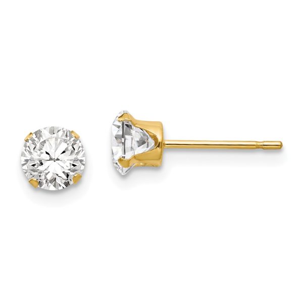 5.25mm Round Cubic Zirconia Stud Earrings in 14k Yellow Gold