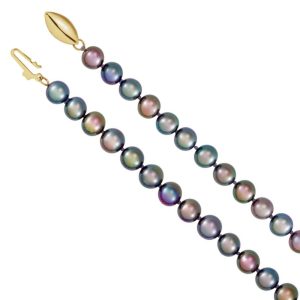 5.5-6.0mm, Black FW Cultured Pearl & 14k Yellow Gold Necklace, 16 Inch