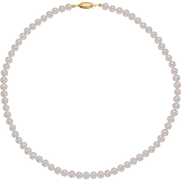 5.5-6.0mm, White FW Cultured Pearl & 14k Yellow Gold Necklace, 18 Inch