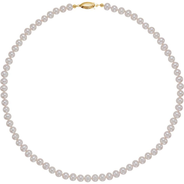 5.5-6.0mm, White FW Cultured Pearl & 14k Yellow Gold Necklace, 18 Inch