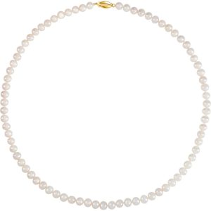 5.5-6.0mm White FW Cultured Pearl & 14k Yellow Gold Necklace, 18 Inch