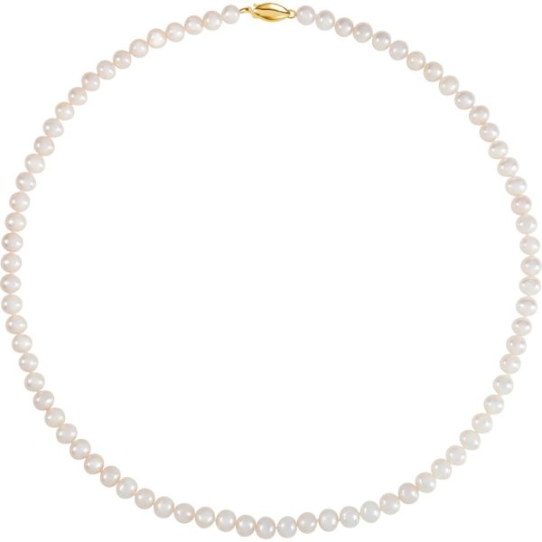 5.5-6.0mm White FW Cultured Pearl & 14k Yellow Gold Necklace, 18 Inch