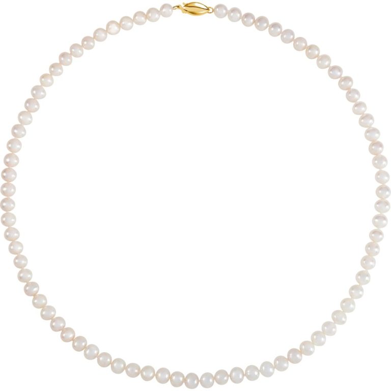 5.5-6.0mm White FW Cultured Pearl & 14k Yellow Gold Necklace, 18 Inch