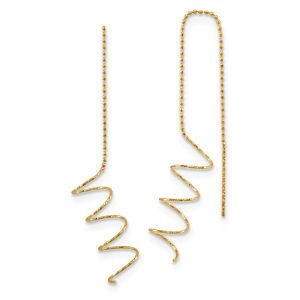 52mm (2 Inch) 14k Yellow Gold Polished & D/C Spiral Threader Earrings