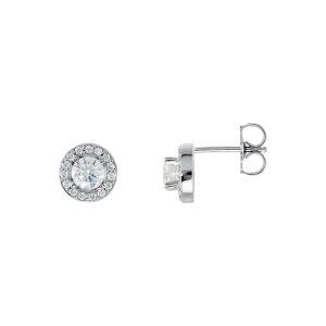 5/8 Cttw Diamond 7.5mm Halo Style Post Earrings in 14k White Gold