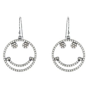 5/8 cttw Diamond Smiley Face Earrings in 14k White Gold