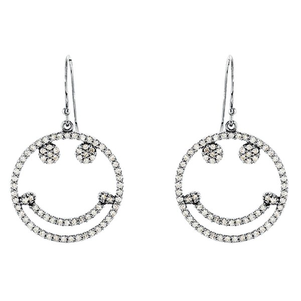 5/8 cttw Diamond Smiley Face Earrings in 14k White Gold