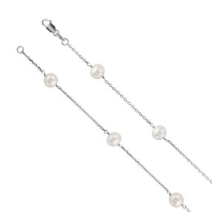 5mm 14K White Gold Freshwater Cultured Pearl Station Necklace, 18 In