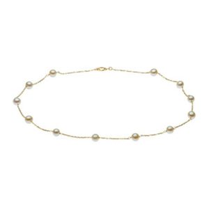 5mm 14K Yellow Gold Freshwater Cultured Pearl Station Necklace, 16 In