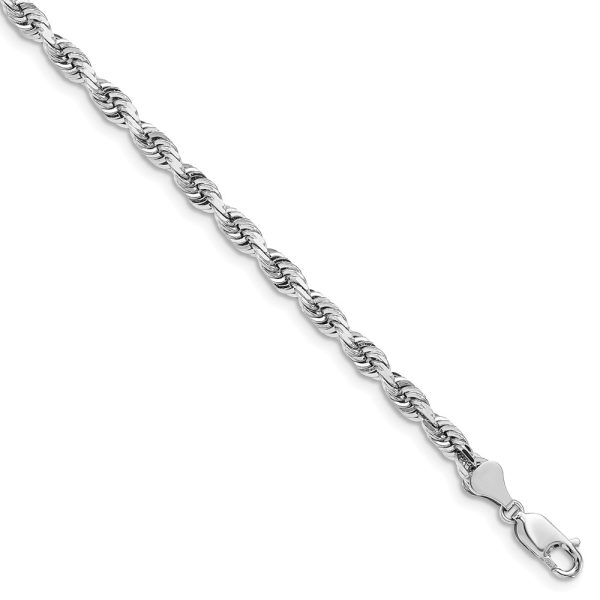 5mm, 14k White Gold D/C Quadruple Rope Chain Bracelet, 8 Inch