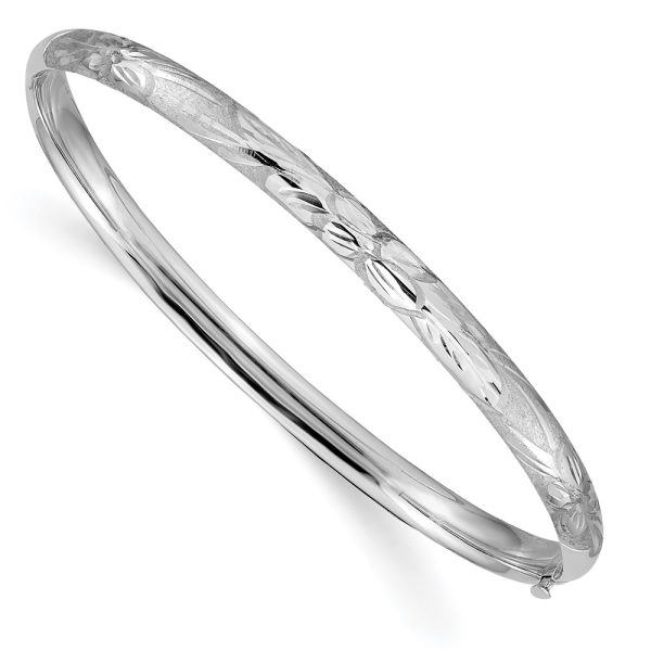 5mm 14k White Gold Florentine Engraved Hinged Bangle Bracelet