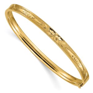 5mm 14k Yellow Gold Diamond Cut Concave Hinged Bangle Bracelet, 7 Inch