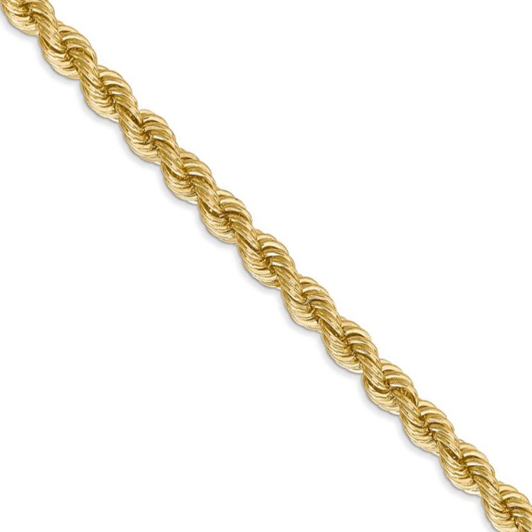 5mm, 14k Yellow Gold, Handmade Solid Rope Chain Necklace, 18 Inch