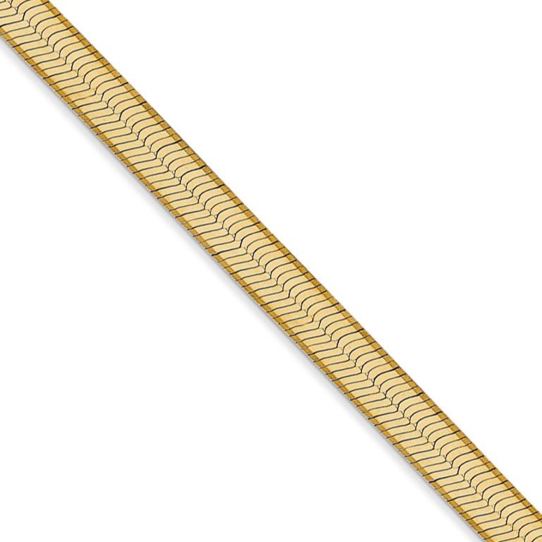 5mm, 14k Yellow Gold, Solid Herringbone Chain Necklace, 16 Inch