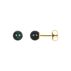 5mm Black Akoya Cultured Pearl 14k Yellow Gold Stud Earrings