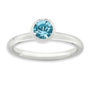 5mm Faceted Light Blue Crystal Sterling Silver Stackable Ring, Size 8