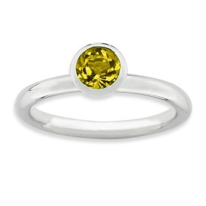 5mm High Profile Sterling Silver w/Yellow Crystals Ring Sz 7