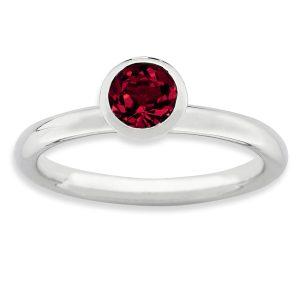 5mm High Profile Sterling Silver with Red Crystals Ring Sz 6