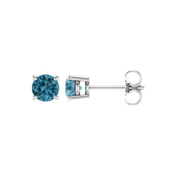 5mm Round Blue Zircon Stud Earrings in 14k White Gold