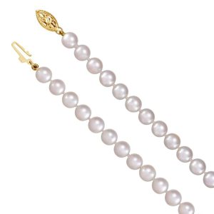 6-6.5mm Akoya Cultured White Pearl & 14k Yellow Gold Necklace, 18 In